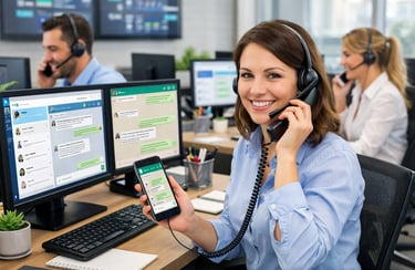 Equipe de atendimento da Optimaim em contato por telefone e WhatsApp para orientar empresas com agil