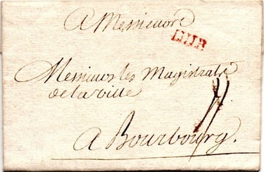 1748, lettre de LILLE à BOURBOURG taxée à 4 sols.