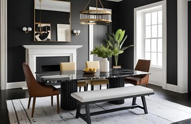 Black Marble Dining Table Set Design With Bench