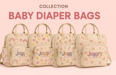 “Cute pastel Jaggry baby diaper bag, eco-friendly, spacious, stylish, perfect for parents.”