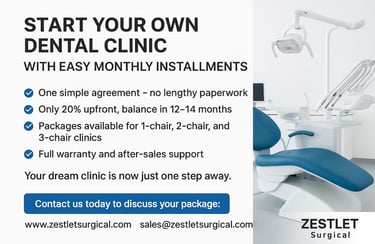 Start your dental clinic without huge upfront costs. Zestlet Surgical, the world's largest manufactu