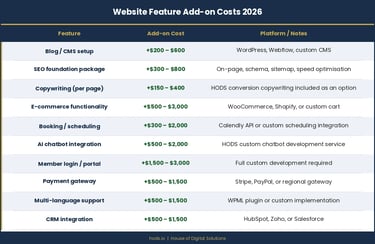 website add on cost 2026