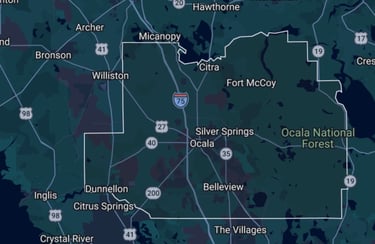 Map of commercial cleaning janitorial service area Marion County and beyond