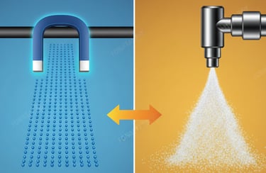 Comparison Diagram: Graphic comparing false "magnetic alignment" claims with real-world high-pressure fuel atomization.