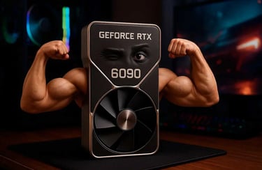 UN DISEÑO DE ia CON UNA PLACA DE VIDEO MOSTRANDO UNA SIMULACION DE QUE LE SALE POR LOS COSTADOS BRASOS MOSTRANDO SUS MUSCULOS