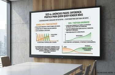 Comparison chart showing differences between SEO organic traffic and Google Ads paid traffic strategies.