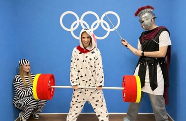 Family having fun at Selfie Experience Museum in Split, posing in themed costumes