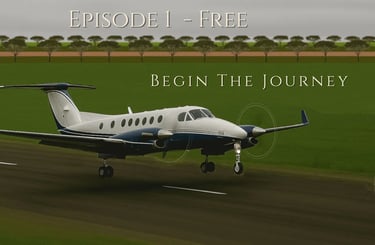 twin engine plane taking off on a sealed airstrip with green paddocks around