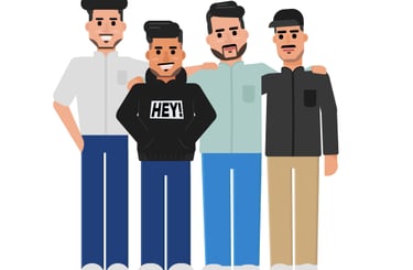 a group of men standing in front of a white background simple illustration
