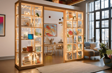 Room Divider with Glass Shelves