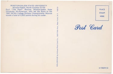 1968 Earl Monroe Winston-Salem State University Postcard Rookie basketball card (back)