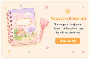 Cute pastel aesthetic printable journal and pink heart pen set for kids and adults.