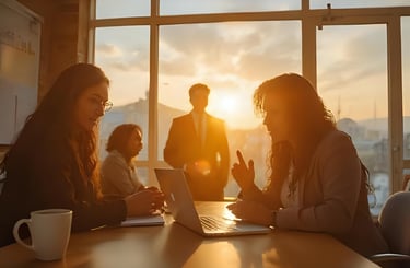 Work meeting showing professionals using English for job interviews and career growth