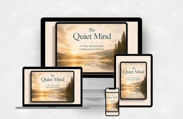 The Quiet Mind 7-day spiritual guide displayed on a laptop, tablet, and smartphone.