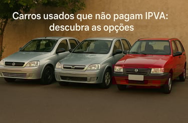 Gol G4, Corsa 2011 e Uno Mille 2009 usados estacionados lado a lado, representando carros isentos de