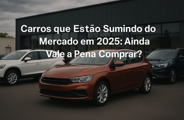 Concessionária de carros com modelos populares estacionados, em destaque um hatch marrom metálico. T