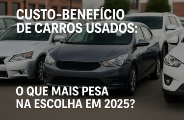 Imagem de capa com a frase 'Custo-benefício de carros usados: o que mais pesa na escolha em 2025?'.