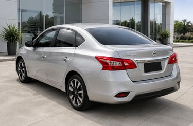 Traseira do Nissan Sentra 2019 em showroom externo com iluminação natural