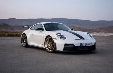 Porsche 911 GT3 2026 branco em estrada aberta destacando desempenho, potência e design esportivo