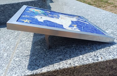 Plaque funéraire originale, en mosaique, personnalisée, colorée, à poser sur la tombe