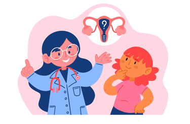 Médica explicando salud femenina a infantojuvenil