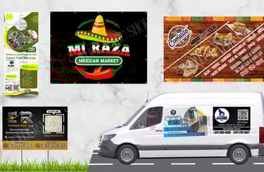 Ejemplo de colgador de puerta, banners, yard sign y magnetos para carro - Solugraphic Shop