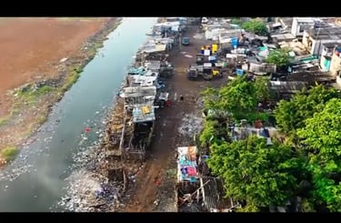 a river with a lot of garbage and a lot of trash