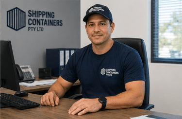 A Shipping Containers Pty Ltd professional at an office desk providing logistics customer service.