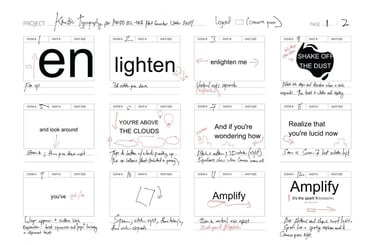First page storyboard for the fan lyric video Amplify.