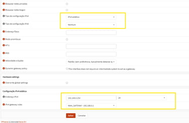Definindo um IP fixo na interface WAN do OPNsense
