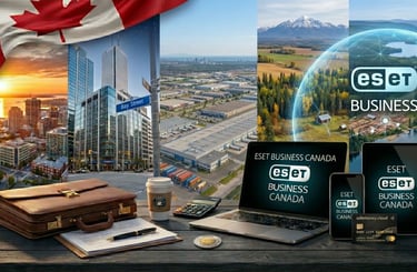 Canadian business landscape showing Toronto's Bay Street, logistics warehouses, and rural natural resource areas.