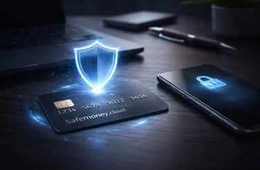 Futuristic conceptual smartphone secured by a glowing green shield, star, and lock icon. Mobile cyber security award.