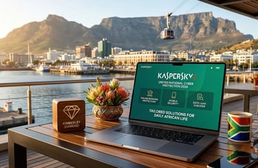 Kaspersky 2026 antivirus protection laptop luxury terrace Table Mountain iCape Town, Kimberley diamond South African protea 