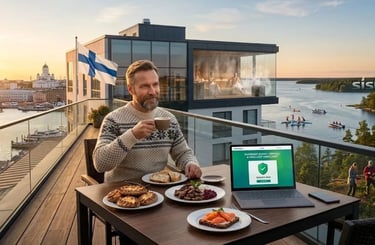 Kaspersky Suomi -suojaus Helsingin terassilla: karjalanpiirakoita, poroa, sauna ja näkymä tuomiokirkolle