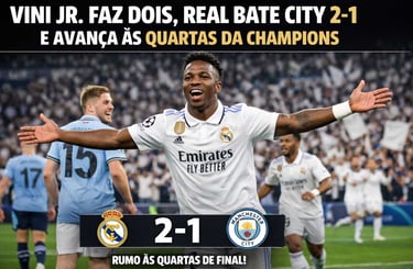 Vini Jr. Faz Dois, Real Bate City 2-1 e Avança às Quartas da Champions