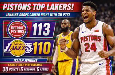 Pistons Vencem Lakers 113-110 e Jenkins Explode com 30 Pontos