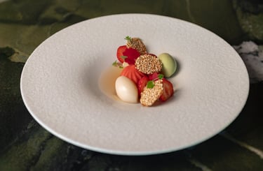 assiette culinaire, restaurant Racine à Reims, 2 étoiles au Michelin 