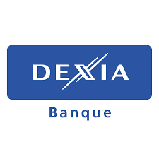 Logo officiel de Dexia Banque dans un rectangle bleu écriture blanche