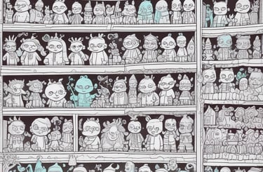 a book opened to show a shelf of toys