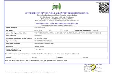 RCMC Certificate of Ionexus Global authorizing export under recognized trade council