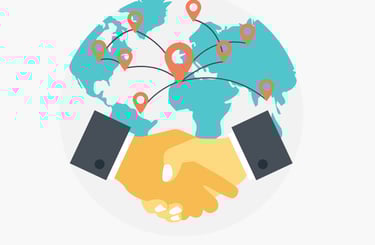 a person shaking hands with a map of the world