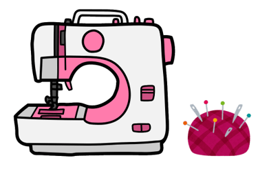logo machine à coudre blanc et rose