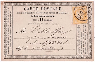 LILLE, 28. März 1874. Diese Postkarte trägt ausschließlich den Datumsstempel von LILLE