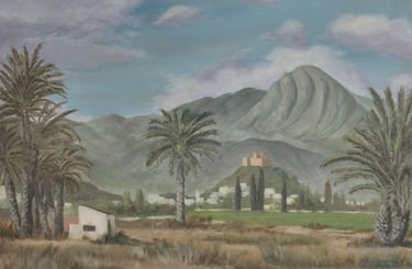 Monte Agudo y castillo de Cox, Alicante. oleo 50x60cm 