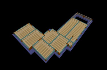 Moradia em Vila Alegre, concelho do Seixal. Projeto de Estruturas e Fundações. Vista tridimensional do Piso do -1.