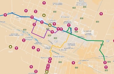 Mapa con la ubicacion de todas las bodegas de San Rafael