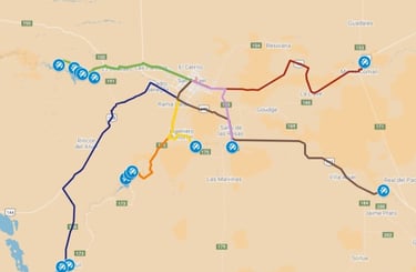 Mapa con la ubicación de playas y balnearios de San Rafael