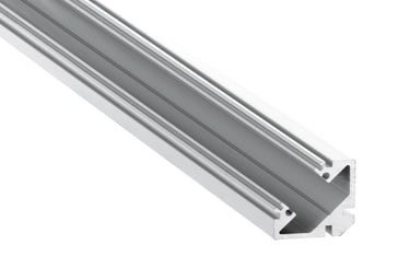 Perfil LED Lyra: angular a 45 grados ideal para vitrinas y bajos.