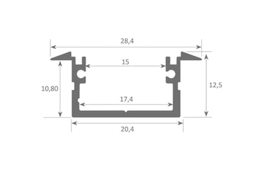Esquema técnico Perfil NASH: ala de 28,4 mm y altura de 12,5 mm.