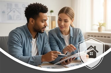 a couple looking at a tablet while sitting at a table with a tablet